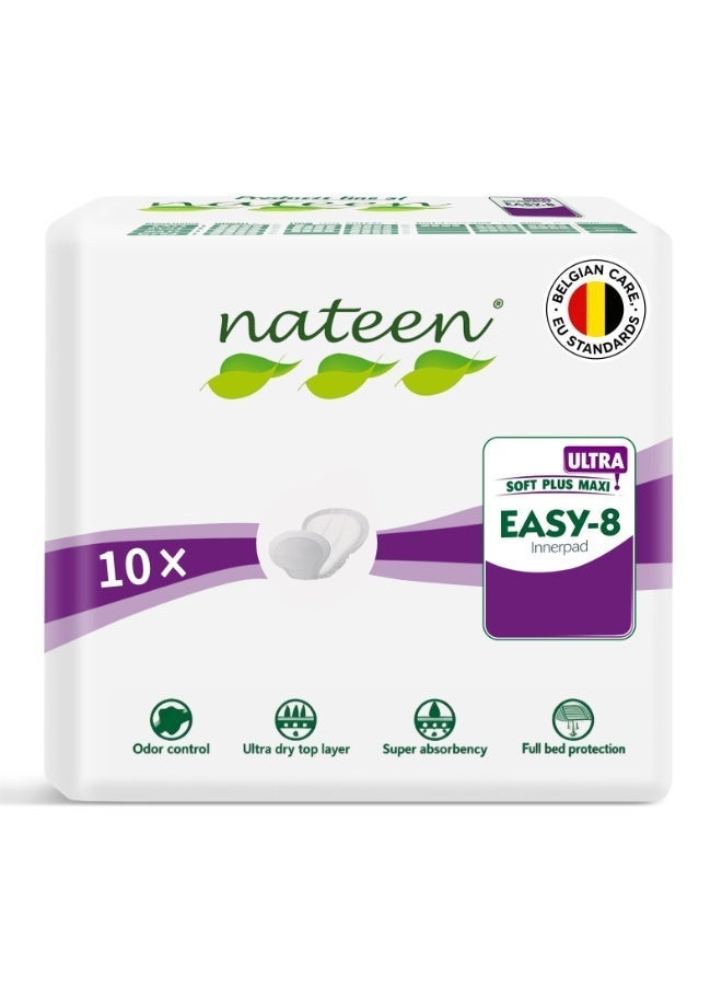 Nateen Easy-8 Super High Absorbency Incontinence Pads for Adults, 8-Shaped Disposable Insert Booster Pad for Adult Diapers & Pants, Anti-Leak Protection, Soft Sensitive Care, Unisex (10 count)